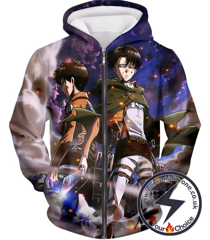 Attack on Titan Awesome Captain Levi and Eren Yeager Zip Up Hoodie